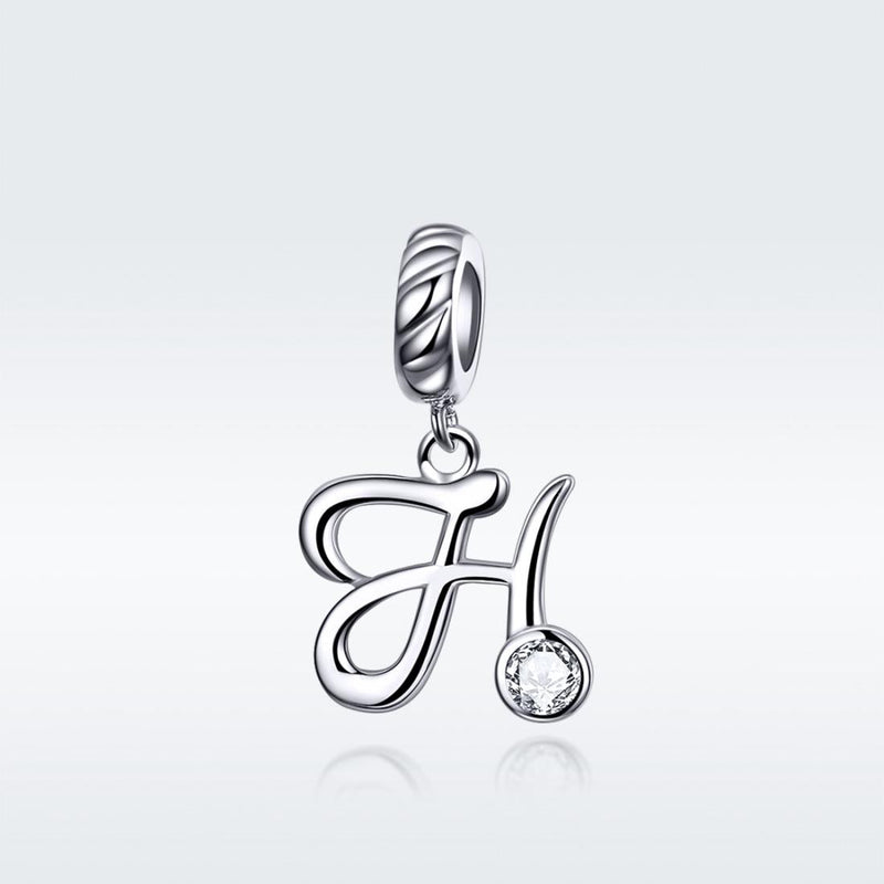 925 Sterling Silver Letter Pendant For Diy Bracelet Or Necklace Style - H