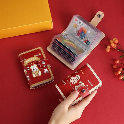 Festive Cartoon Snap Anti Degaussing Card Holder Lucky Change Id Storage Bag - Red
