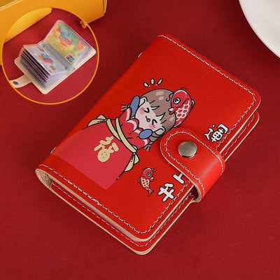 Festive Cartoon Snap Anti Degaussing Card Holder Lucky Change Id Storage Bag - Red