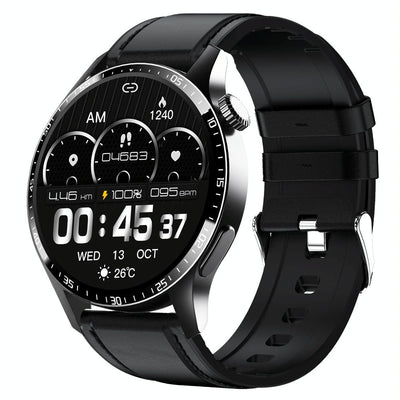 1.35 Inch Smart Watch Bluetooth Calls Health Monitoring 150+ Sports Black - Black Leather