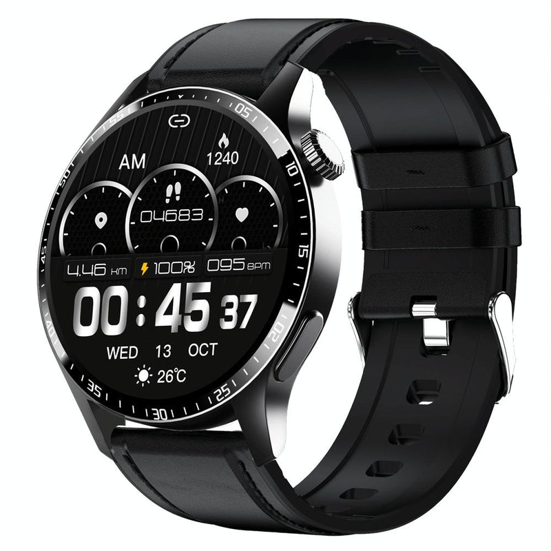1.35 Inch Smart Watch Bluetooth Calls Health Monitoring 150+ Sports Black - Black Leather