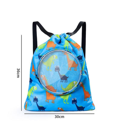 Blue Waterproof Drawstring Beach Bag L Size For Kids Wet & Dry Separation Shoulder Strap - Tibetan L