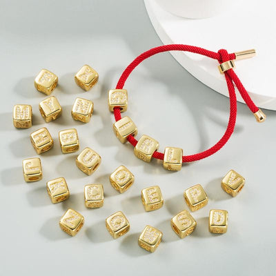 Brass Micro Inlaid Couple Red String Pull Diy Bracelet English Letter Beads Style - R
