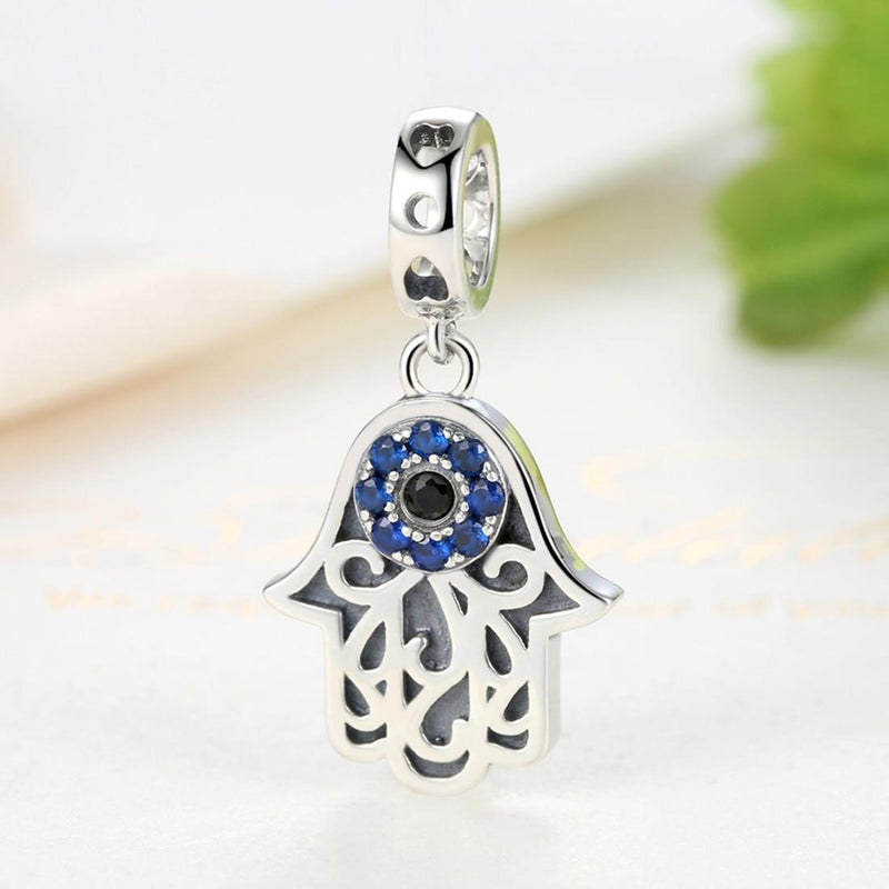 925 Sterling Silver Evil Eye Hand Charm Unique Design