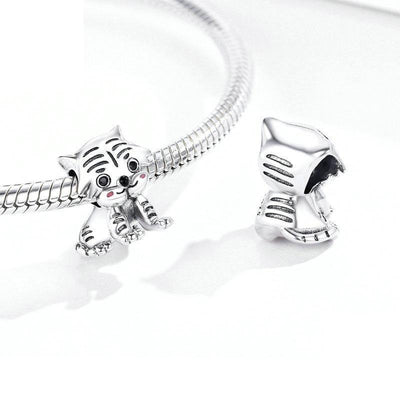925 Sterling Silver Tiger Bead Pendant For Diy Bracelets & Necklaces