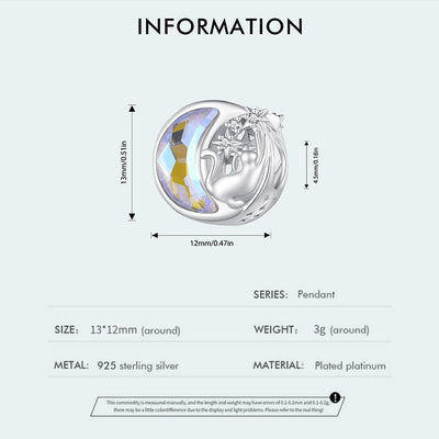 925 Sterling Silver Cat Moon Pendant For Diy Bracelets