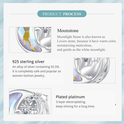 925 Sterling Silver Cat Moon Pendant For Diy Bracelets