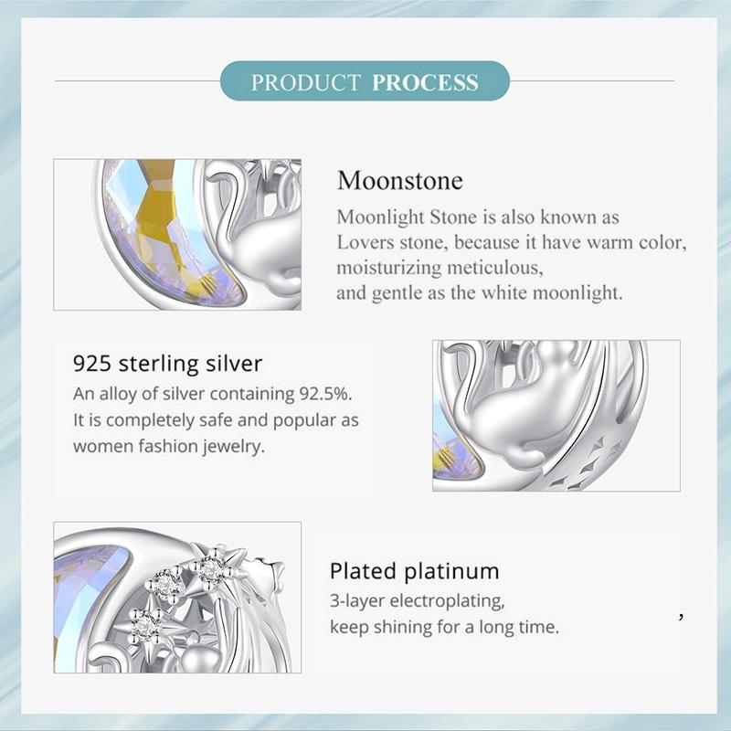 925 Sterling Silver Cat Moon Pendant For Diy Bracelets