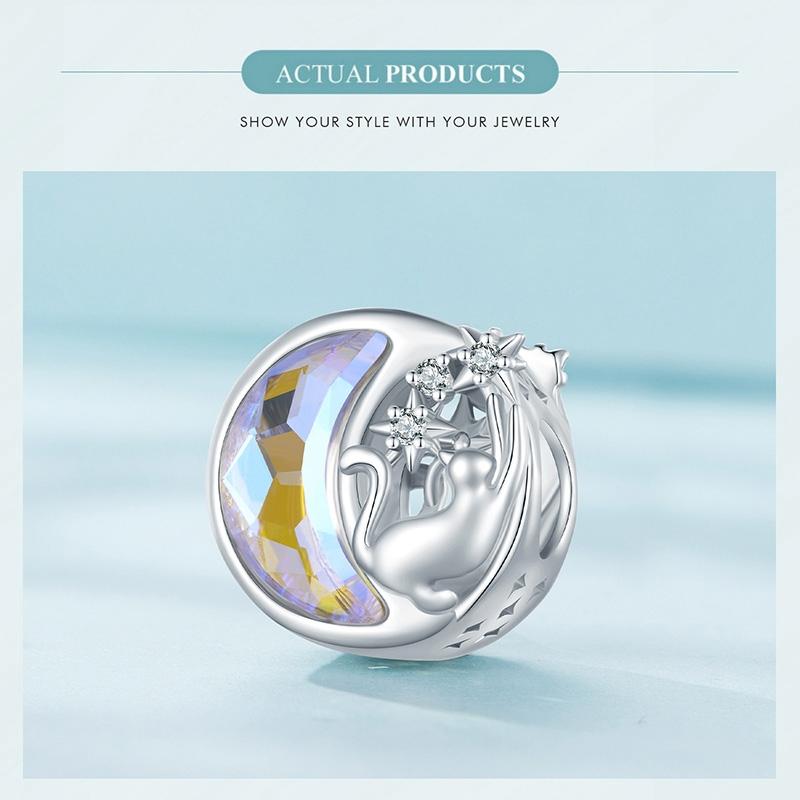 925 Sterling Silver Cat Moon Pendant For Diy Bracelets