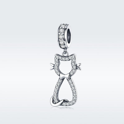 925 Sterling Silver Zircon Cat Pendant For Bracelet Diy Accessory