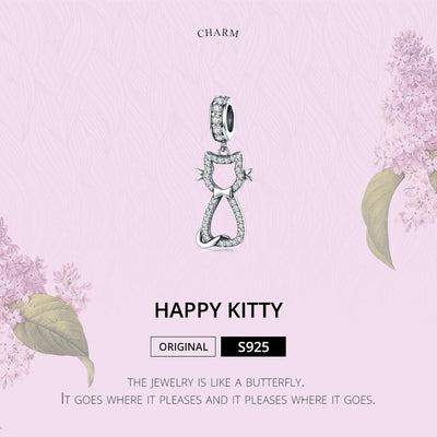 925 Sterling Silver Zircon Cat Pendant For Bracelet Diy Accessory