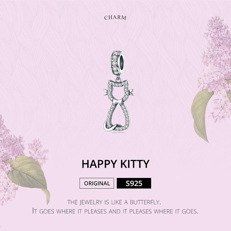 925 Sterling Silver Zircon Cat Pendant For Bracelet Diy Accessory