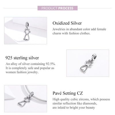 925 Sterling Silver Zircon Cat Pendant For Bracelet Diy Accessory