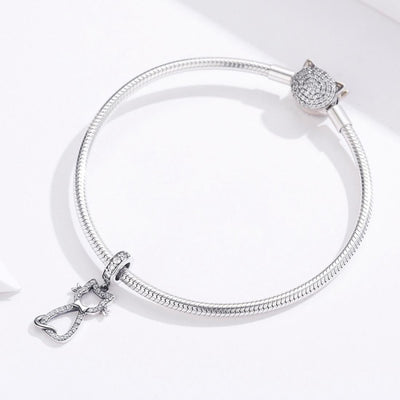 925 Sterling Silver Zircon Cat Pendant For Bracelet Diy Accessory