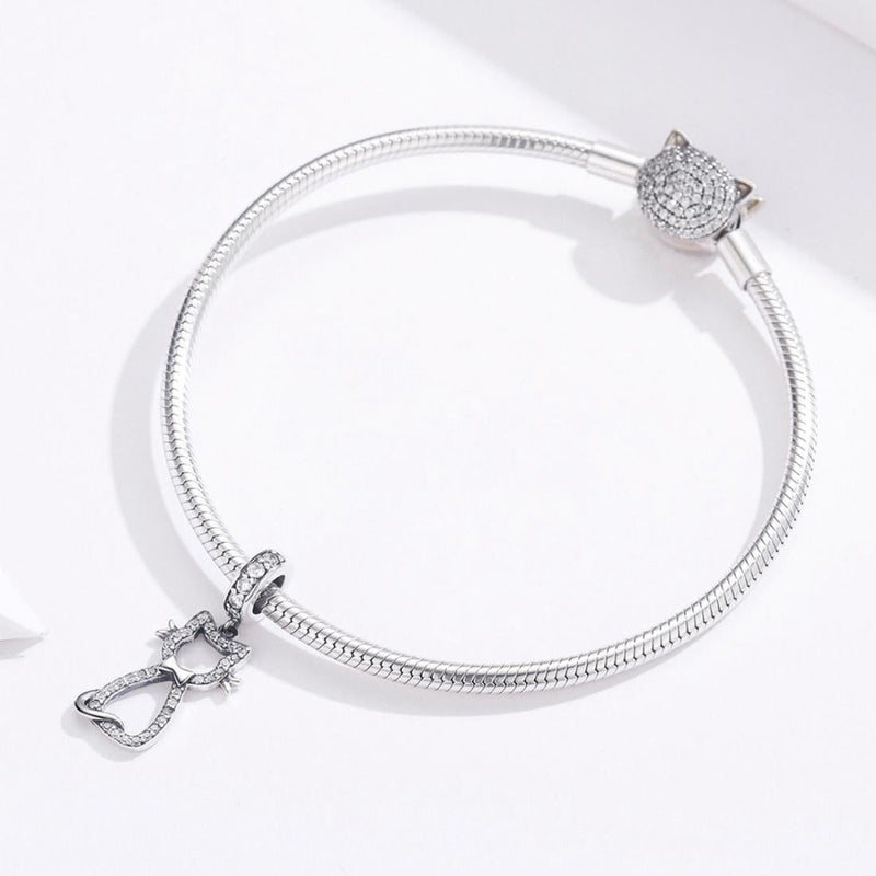 925 Sterling Silver Zircon Cat Pendant For Bracelet Diy Accessory