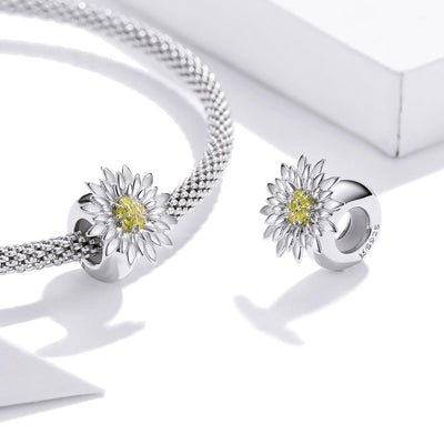 925 Sterling Silver Sunflower Bead Bracelet & Necklace Set