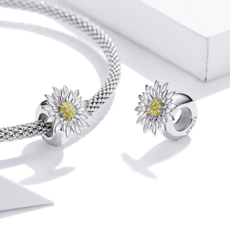 925 Sterling Silver Sunflower Bead Bracelet & Necklace Set
