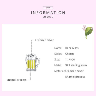 925 Sterling Silver Beer Mug Beads For Diy Bracelets & Necklaces