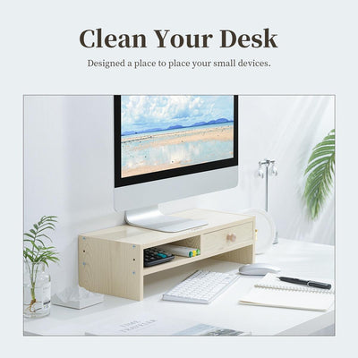 Natural Wood Monitor Stand - Holds Computer Screen