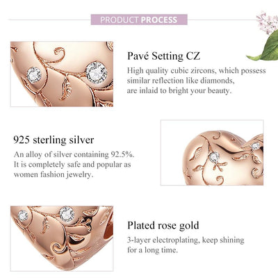 925 Sterling Silver Retro Rose Gold Beaded Bracelet Accessory