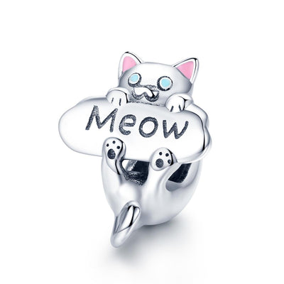 925 Sterling Silver Adorable Cat Charm For Diy Bracelets & Necklaces