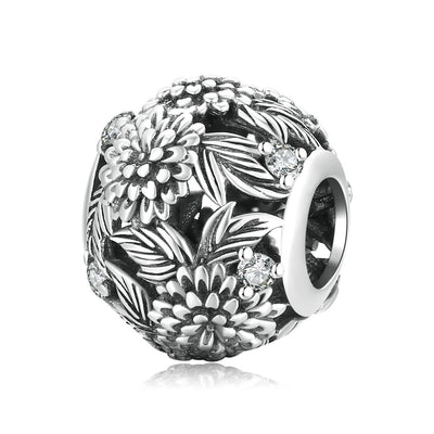 925 Sterling Silver Embossed Flower Beads For Diy Bracelets & Necklaces
