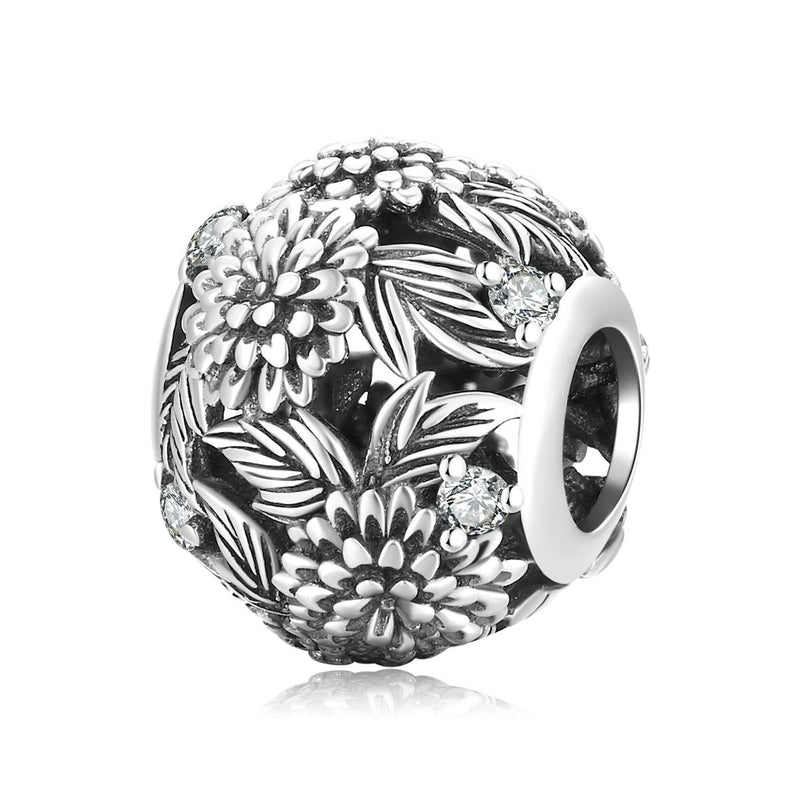 925 Sterling Silver Embossed Flower Beads For Diy Bracelets & Necklaces
