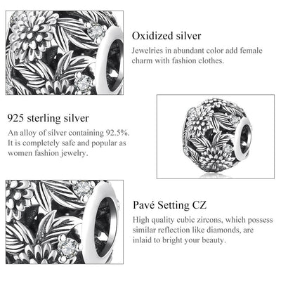 925 Sterling Silver Embossed Flower Beads For Diy Bracelets & Necklaces