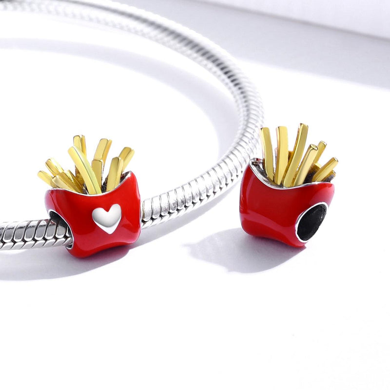 925 Sterling Silver Delicious Fries Food Beads For Diy Bracelets & Necklaces