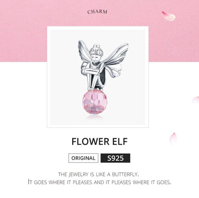 925 Sterling Silver Flower Fairy Beaded Pink Glass Zircon Bracelet Accessories