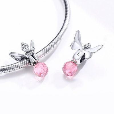 925 Sterling Silver Flower Fairy Beaded Pink Glass Zircon Bracelet Accessories