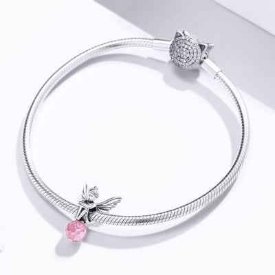 925 Sterling Silver Flower Fairy Beaded Pink Glass Zircon Bracelet Accessories