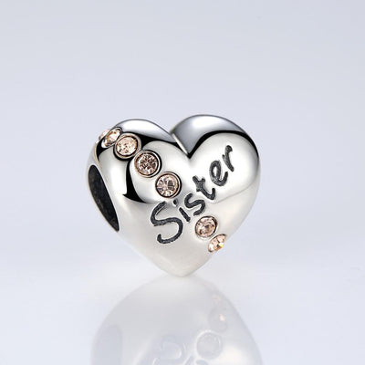925 Sterling Silver Sister Heart Beads For Diy Bracelets & Necklaces