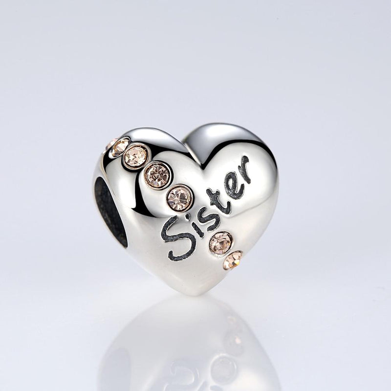925 Sterling Silver Sister Heart Beads For Diy Bracelets & Necklaces