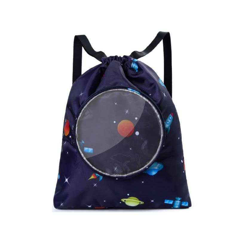 Blue Waterproof Drawstring Beach Bag L Size For Kids Wet & Dry Separation Shoulder Strap - Grey S