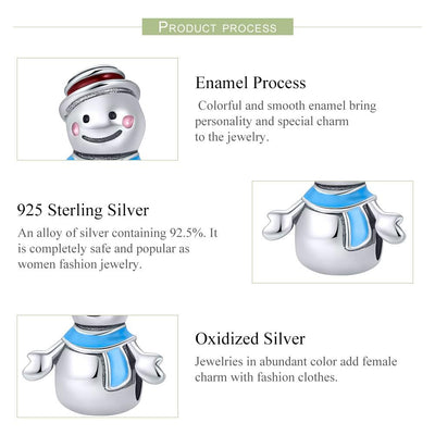 925 Sterling Silver Snowman Bead Pendant For Diy Bracelets & Necklaces