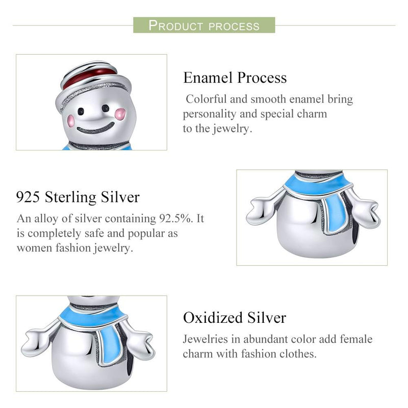 925 Sterling Silver Snowman Bead Pendant For Diy Bracelets & Necklaces