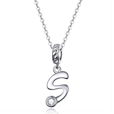925 Sterling Silver Personalized Letter Pendant For Diy Bracelets And Necklaces Style - S