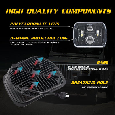 7 Inch 5X7 / 7X6 H4 Dc 9V - 30V 3500Lm 35W Car Square Shape Led Headlight Lamps For Jeep Wrangler