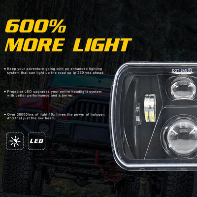 7 Inch 5X7 / 7X6 H4 Dc 9V - 30V 3500Lm 35W Car Square Shape Led Headlight Lamps For Jeep Wrangler