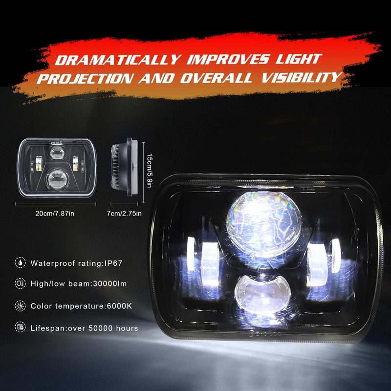 7 Inch 5X7 / 7X6 H4 Dc 9V - 30V 3500Lm 35W Car Square Shape Led Headlight Lamps For Jeep Wrangler