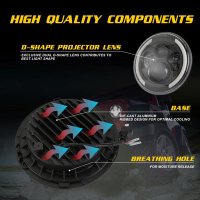 7 Inch H4 / H13 Dc 9V - 30V 3000Lm 3000K - 6000K 25W Car Round Shape Led Headlight Lamps For Jeep Wrangler With Angel Eye White Light