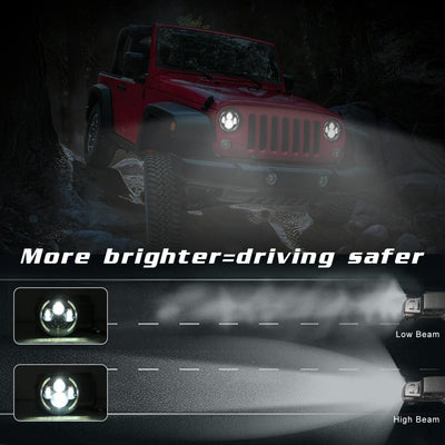 7 Inch H4 / H13 Dc 9V - 30V 3000Lm 3000K - 6000K 25W Car Round Shape Led Headlight Lamps For Jeep Wrangler With Angel Eye White Light