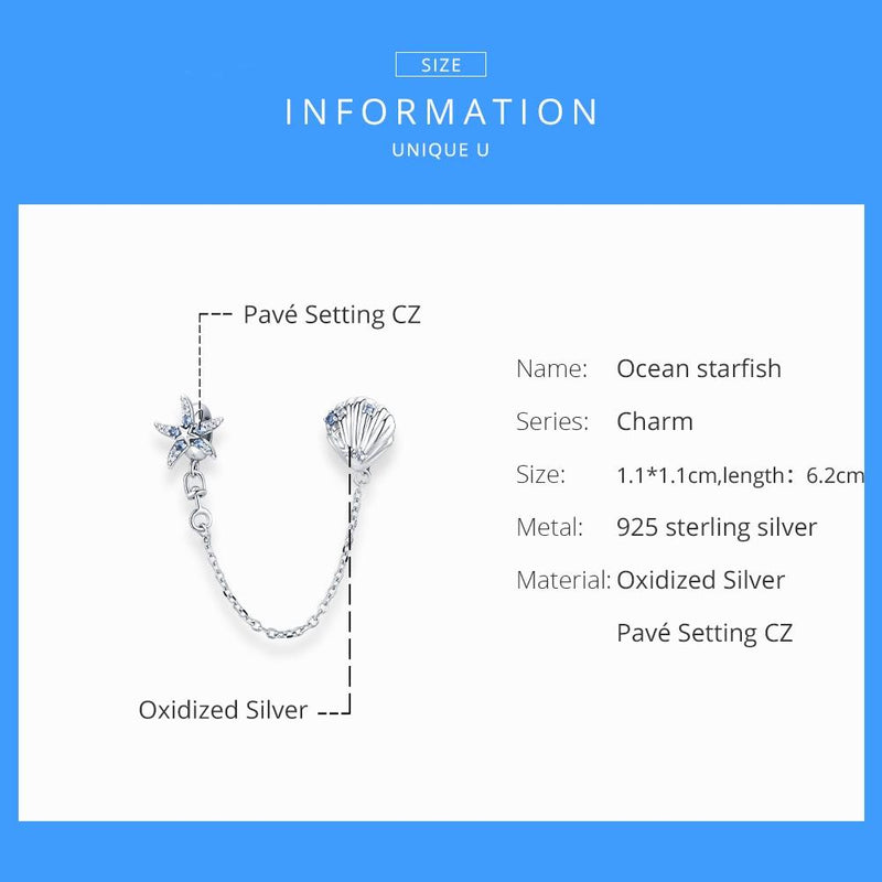 925 Sterling Silver Starfish Shell Safety Chain For Diy Bracelets