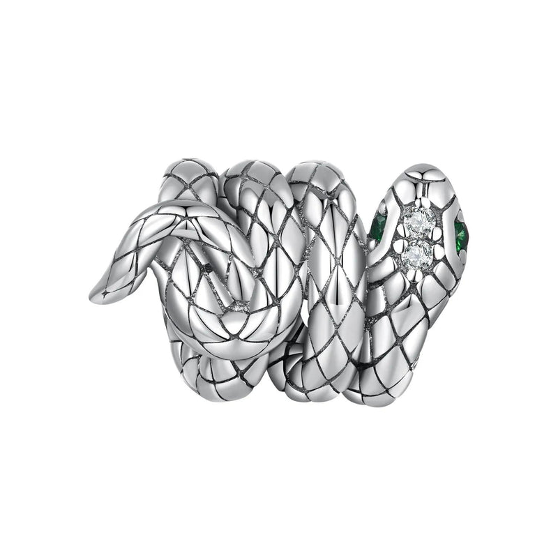 925 Sterling Silver Coiled Snake Pendant For Diy Bracelets