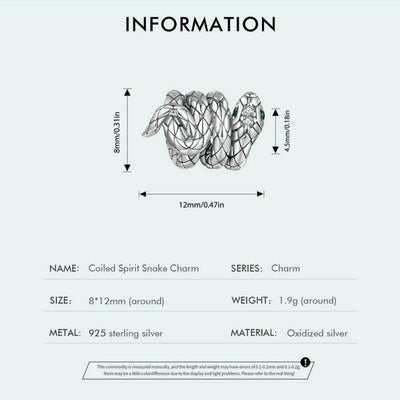 925 Sterling Silver Coiled Snake Pendant For Diy Bracelets