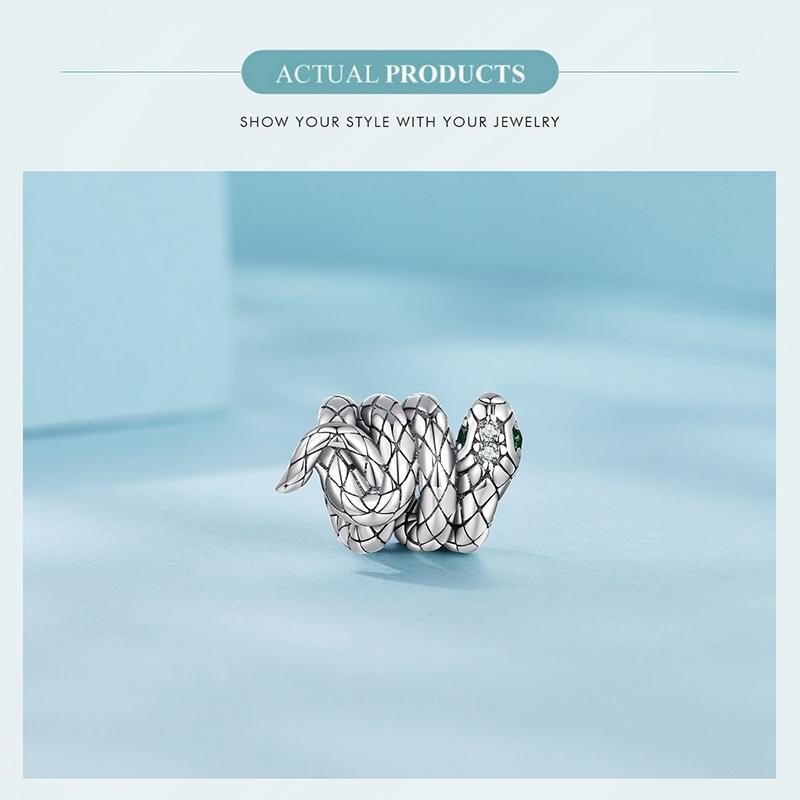 925 Sterling Silver Coiled Snake Pendant For Diy Bracelets