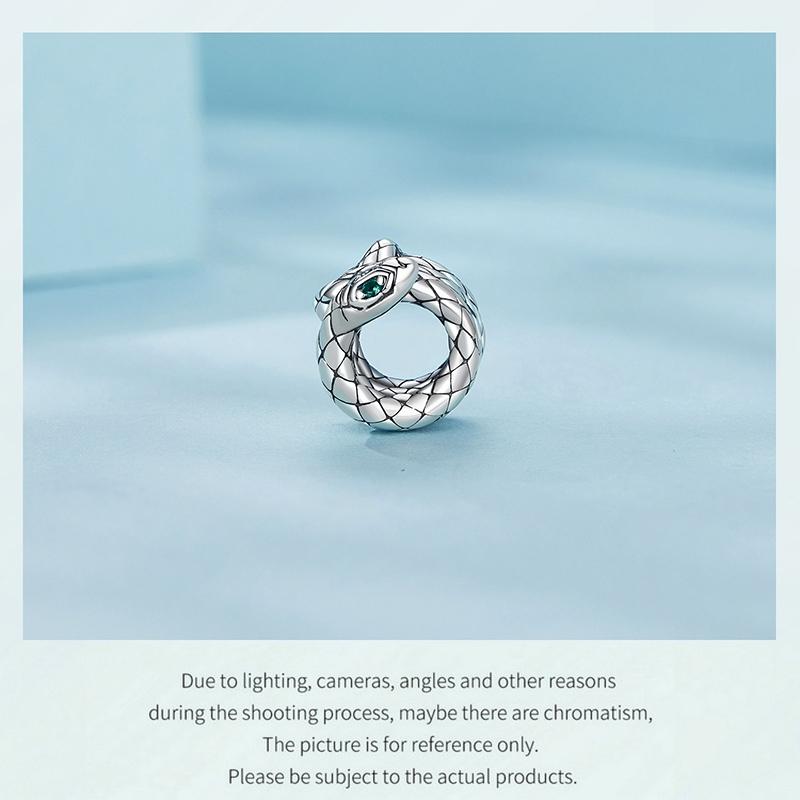925 Sterling Silver Coiled Snake Pendant For Diy Bracelets