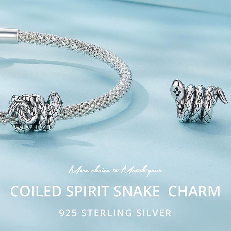 925 Sterling Silver Coiled Snake Pendant For Diy Bracelets