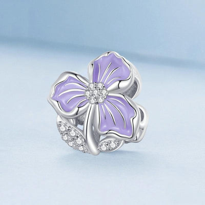 925 Sterling Silver Purple Flower Beads For Diy Bracelets